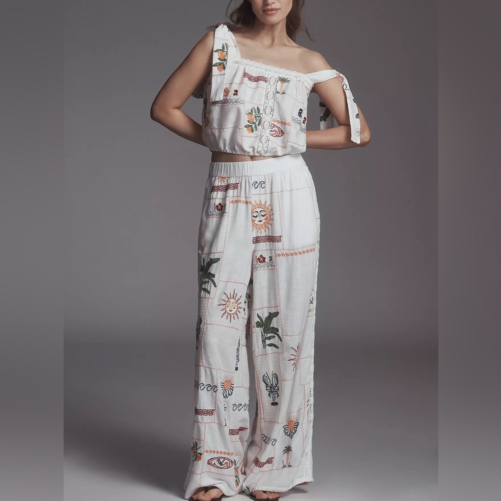 Anthropologie Pilcro Embroidered Patchwork Pants Small New Resort Vacation - Picture 2 of 5